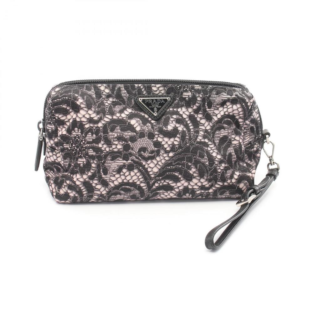 Prada TESSUTO St Pizza pouch bag nylon Saffiano leather black pink